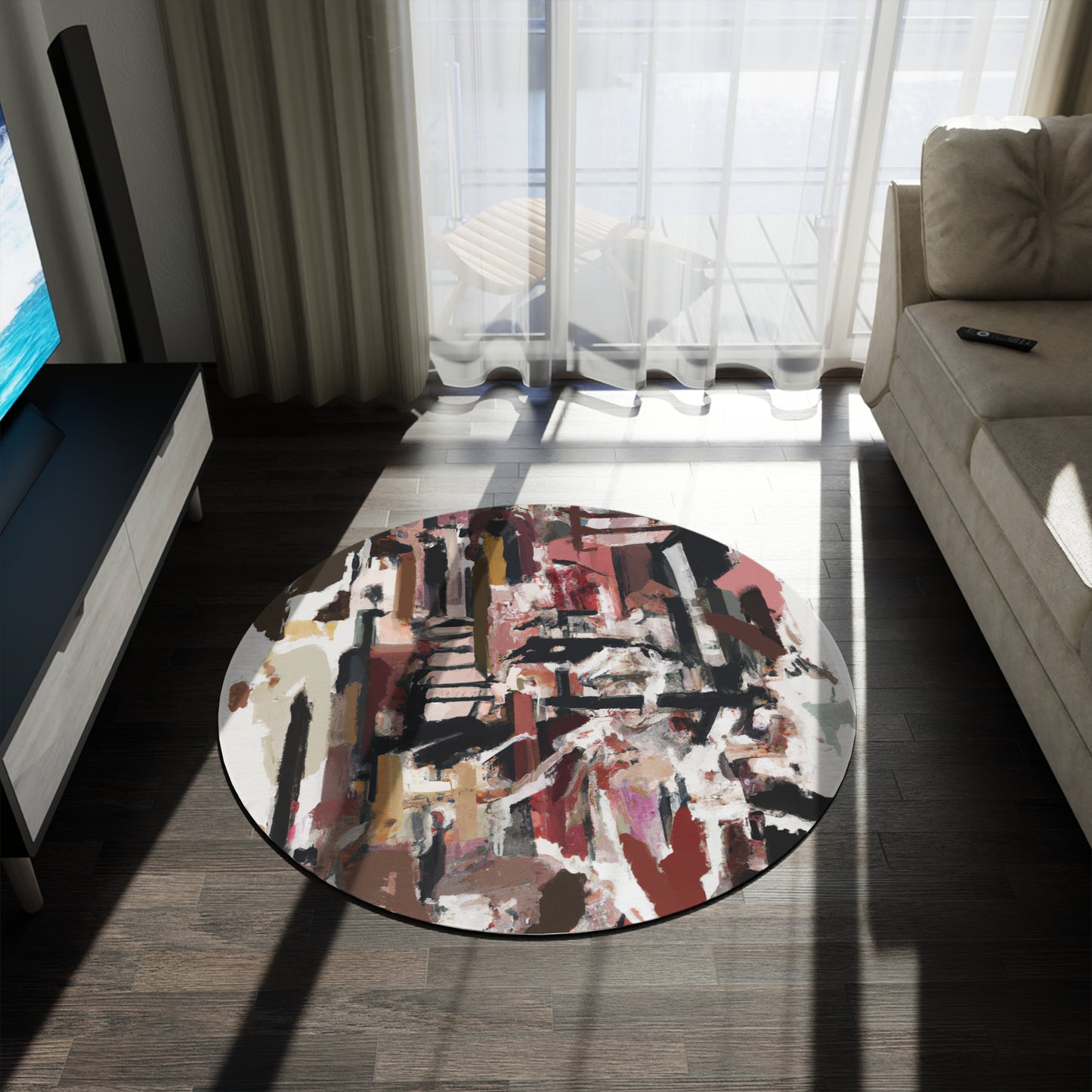 Linear Cow Print Round Rug