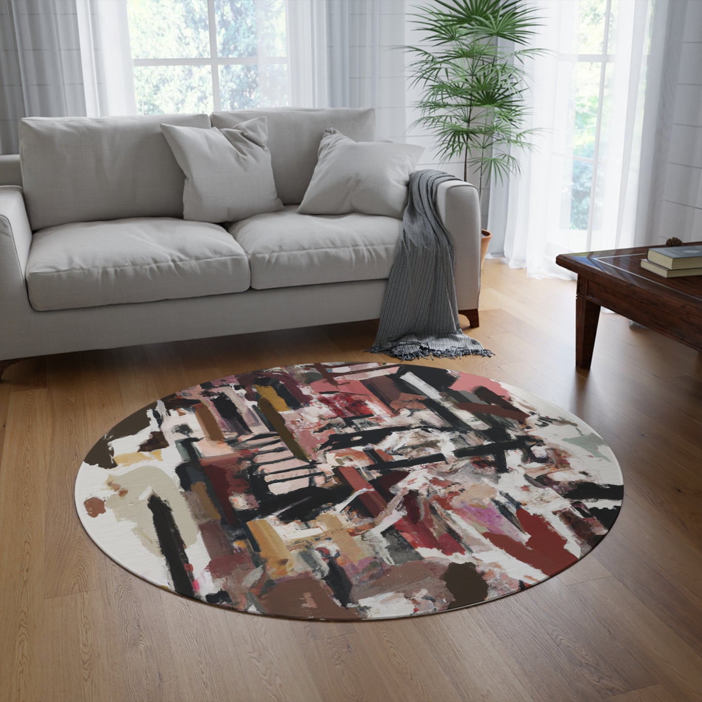 Linear Cow Print Round Rug